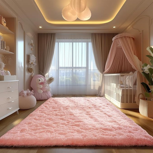 Zentavio Pink Rugs for Girls Room 6x9 Area Rugs for Living Room Cute Carpet for Bedroom Washable Soft Fluffy Shag Aesthetic Plush High Pile Throw Rug for Nursery Kids Room Dorm Room