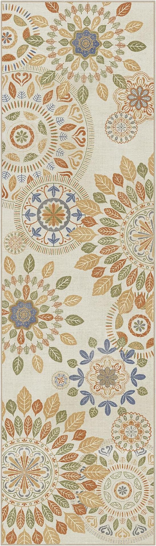 Bavni Kitchen Runner, Washable 2x12 Rugs Non Slip, Floral Thin Runners, Stain Resistant Carpet Runner for Bathroom, Bedroom, Hallway, Beige Brown