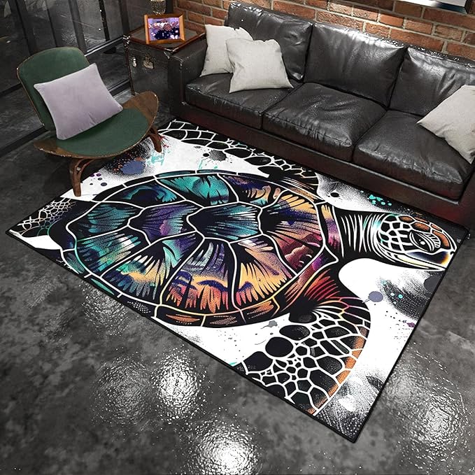 Sea Turtle Area Rugs - Sea Turtle Rug for Bedroom Ocean Theme Rugs Ocean Animal Room Decor, 4'5"×6'