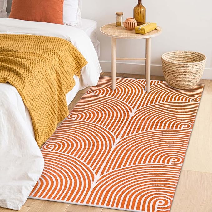 Tiffasea Small Outdoor Rug 3'x5', Front Door Mat Outdoor Entrance Machine Washable Rugs Cotton Hand Woven Entryway Rugs Indoor Door Mat Reversible Throw Rugs Modern Area Rug for Porch/Backyard
