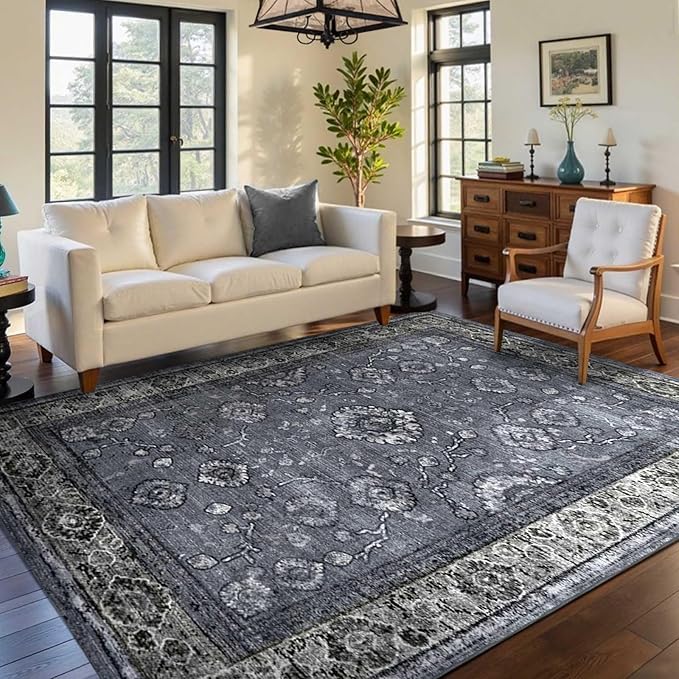 3x5 Washable Area Rugs for Living Room Stain-Resistant Bedroom Rug with Non-Shedding &Slip Faux Wool,Vintage Floral Aesthetic Carpet Foldable for Indoor Dining Room