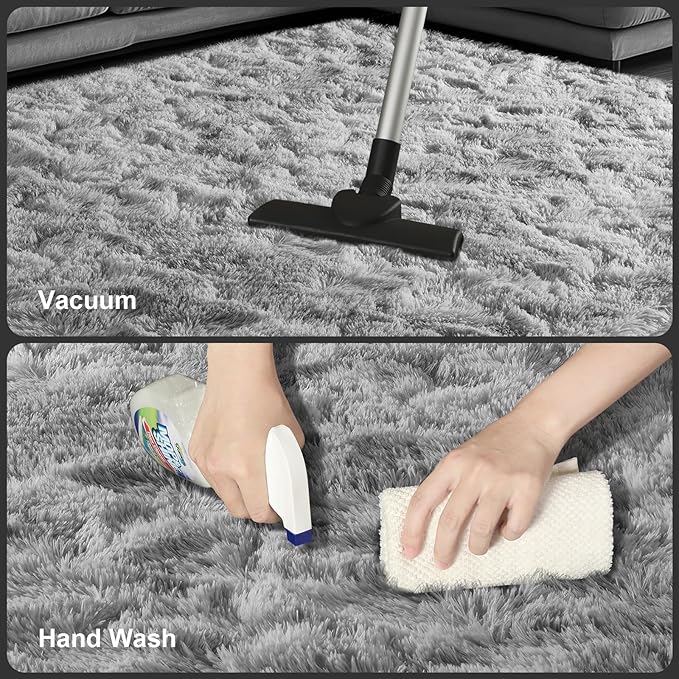 Zentavio Runner Rugs for Hallway 2x6 Shag Soft Bedroom Bedside Rugs Non Slip Fluffy Carpet for Kids Girls Boys Home Decor Aesthetic Dorm Nursery Tie-Dyed Grey White