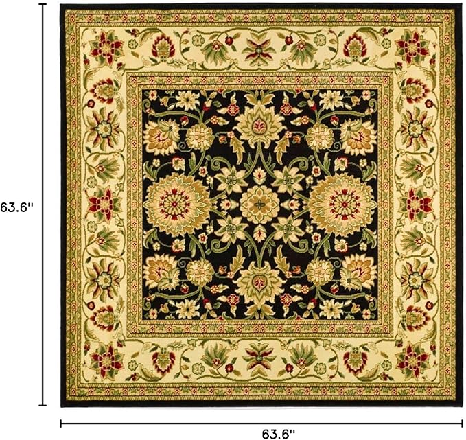 SAFAVIEH Lyndhurst Collection Area Rug - 5'3" Square, Black & Ivory, Traditional Oriental Design, Non-Shedding & Easy Care, Ideal for High Traffic Areas in Living Room, Bedroom (LNH212A)