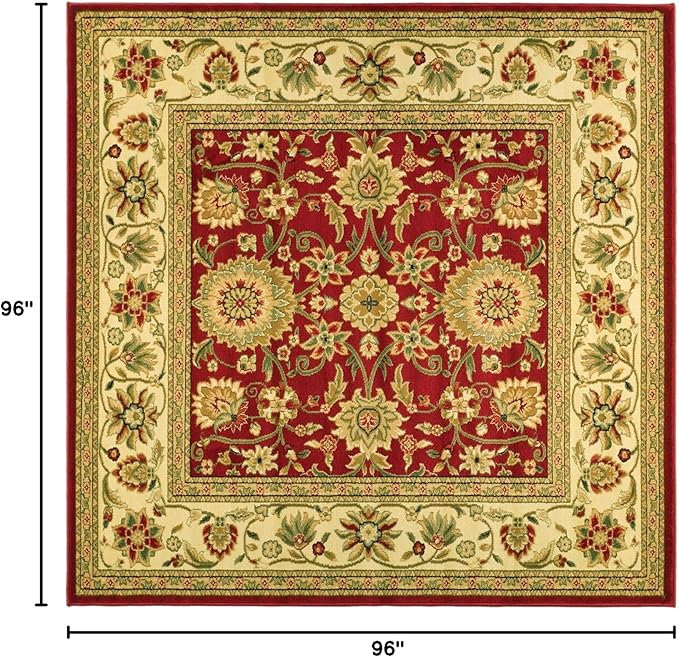 SAFAVIEH Lyndhurst Collection Area Rug - 8' Square, Red & Ivory, Traditional Oriental Design, Non-Shedding & Easy Care, Ideal for High Traffic Areas in Living Room, Bedroom (LNH212F)