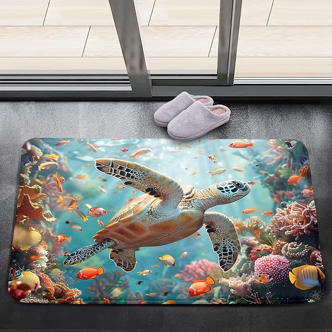 Sea Turtles Coastal Rugs - Kids Sea Turtle Rug for Bedroom Ocean Life Theme, 35 x 23 Inches