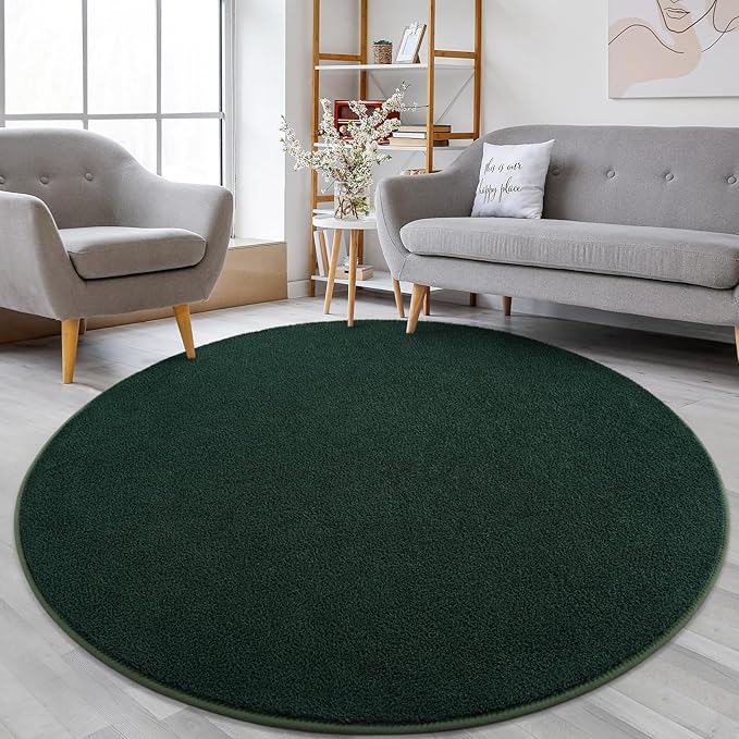 Lascpt Round Rug for Bedroom 4x4, Deep Green Circle Rug for Living Room Super Soft Thicken Memory Foam Circular Rug, Non-Slip Indoor Area Rug for Modern Home Decor, Round Carpet for Nursery Kid's Room