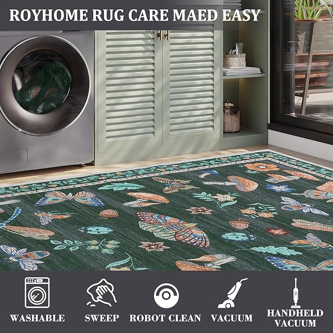 2.5x10 Runner Rug for Hallway Washable Kitchen Rugs Non Slip with Rubber Back Mushroom Soft Low-Pile Stain Resistant Foldable Indoor Carpet for Entryway Laundry Room Floor Mats Black