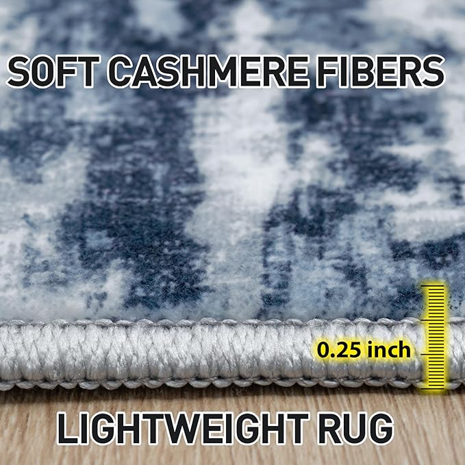 2'6''x8' Runner Rugs Washable Rug: Modern Abstract Living Room Rug Soft Anti-Skid Thin Carpet Indoor Floor Non-Shedding Carpets for Bedroom Dining Room Farmhouse Nursery Home Office Blue Grey