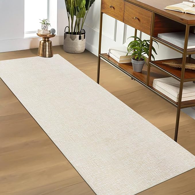 2x6 Runner Rug Washable Kitchen Runner Rug Modern Abstract Runner Mat for Hallway Contemporary Solid Rug Non-Slip Foldable Aesthetic Accent Floor Carpet for Living Room Bedroom, Cream