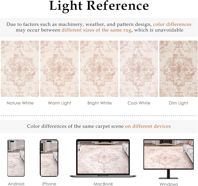 Washable Rug 9x12 Area Rug for Living Room Pink Vintage Boho Medallion Large Distressed Retro Carpet Non Slip Indoor Low Pile Small Soft Bedroom Dining Room Home Office