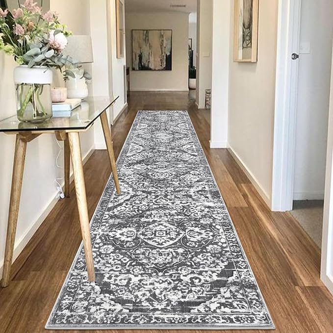 HEBE Hallway Runner Rug 2'8''x14' Washable Vintage Distressed Area Rugs Non Slip Laundry Rug Runner Boho Floor Carpet Runners for Hallways Entryway Laundry Room Kitchen Bathroom