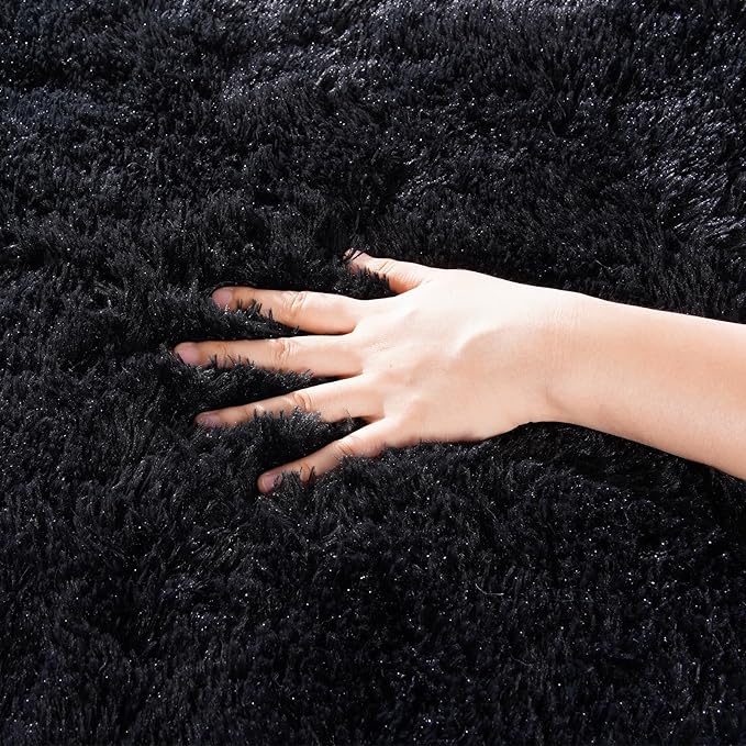 Zentavio Black Area Rugs for Living Room Bedroom 9x12 Large Men Room Carpet Fluffy Furry Shag Aesthetic Plush High Pile Floor Rug for Nursery Kids Room Dorm Home Decor