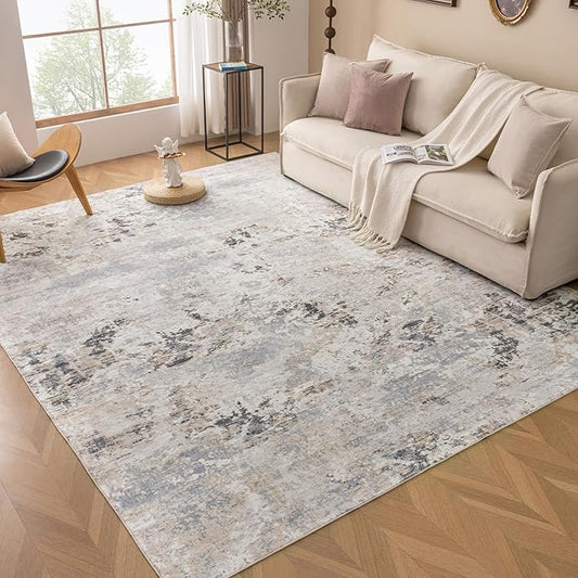 Washable Rug 5x7 Soft Low Pile Modern Bedroom Area Rug for Living Room Home Dinning Room Suitable for High Traffic Non Slip Lightweight Abstract Carpet, Multi-Brown
