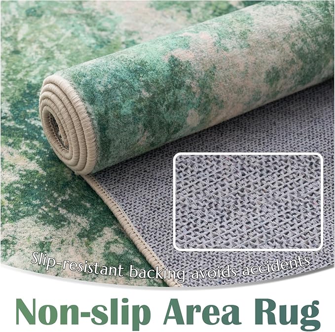 jinchan Spring Runner Rug 2x5 Modern Hallway Rug Abstract Washable Runner Indoor Watercolor Print Contemporary Non Slip Soft Carpet for Kitchen Bedroom Bathroom Laundry Room Living Room, Green Multi
