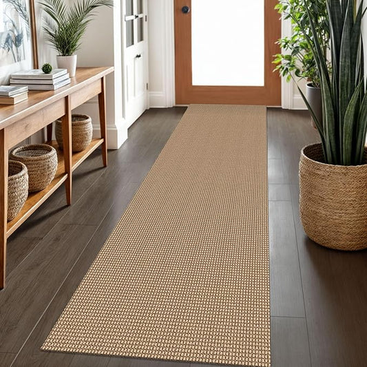 Braided Runner Rug 2x7 Ft Washable Runners for Hallways Non Slip Kitchen Runner Rug Cotton Entryway Runner Indoor, Woven Floor Carpet for Hall Kitchen Bedroom, Orange/Tan/Brown