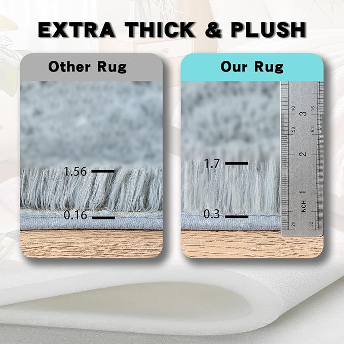 2x3 Area Rug for Bedroom, Small Grey Rugs for Living Room Nursery Kids Room Dorm Home Decor Aesthetic, Fluffy Shaggy Rug with 4 Anti-Slip Carpet Tapes