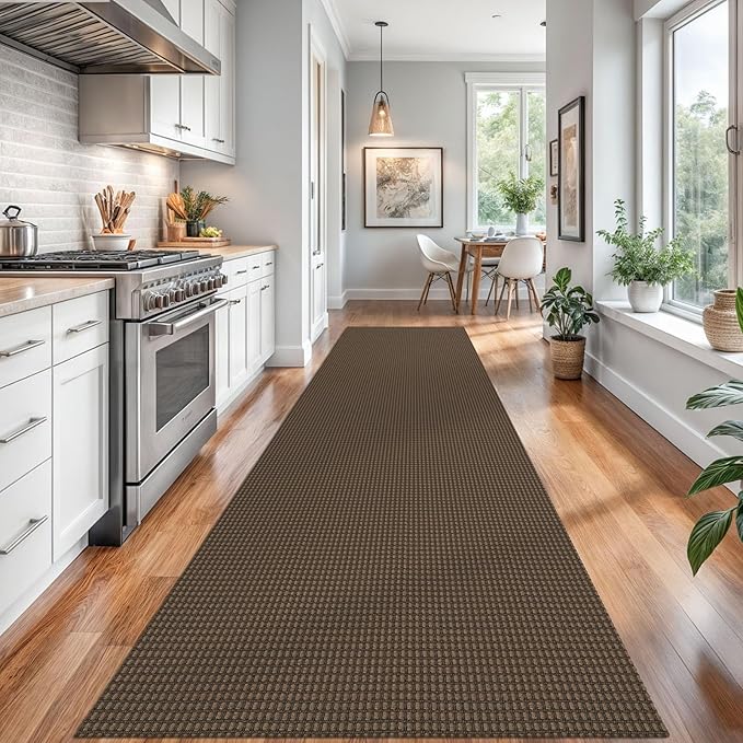 Braided Runner Rug 3x16 Ft Washable Runners for Hallways Non Slip Rubber Backed Kitchen Runners Cotton Long Entryway Runner Indoor, Woven Carpet for Hall Stair Entryway, Brown