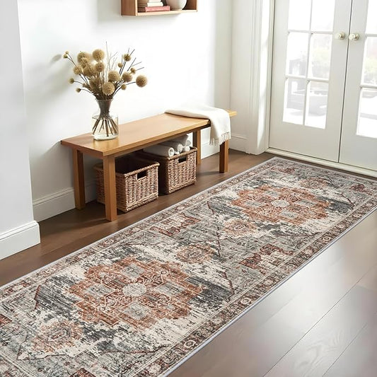 RUUGME Rug Runners 3x10 - Washable Hallway Rugs for Living Room Soft Stain Resistant Carpet Vintage Tribal Rugs for Bedroom Kitchen with Non Slip Backing Home Decor Floor Decoration Mat 3x10 Brick