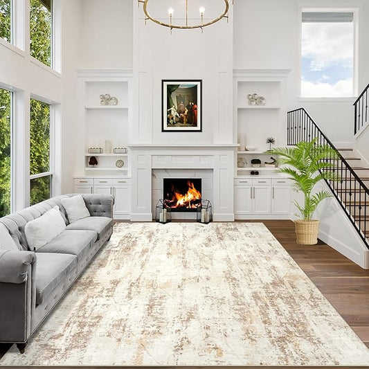 4x6 Area Rugs Washable Rug: Modern Abstract Living Room Rug Soft Anti-Skid Thin Carpet Indoor Floor Non-Shedding Carpets for Bedroom Dining Room Farmhouse Nursery Home Office - Beige Grey