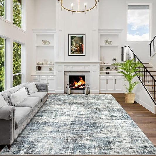 4x6 Area Rugs Washable Rug: Modern Abstract Living Room Rug Soft Anti-Skid Thin Carpet Indoor Floor Non-Shedding Carpets for Bedroom Dining Room Farmhouse Nursery Home Office - Blue Multi
