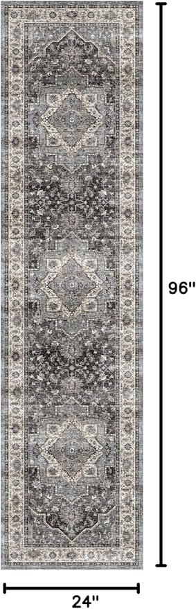 Dripex 2x8 Runner Rug, Machine Washable Non Slip Area Rug,Boho Kitchen Runner Rug, 0.24" Low Pile Vintage Rug, Floor Carpet for Entryway, Hallway, Kitchen and Corridor,Dark Blue and Green