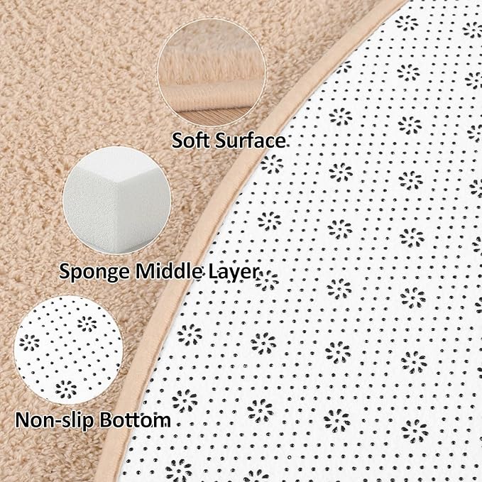 Lascpt Round Rug for Bedroom 5x5, Beige Circle Rug for Living Room Super Soft Thicken Memory Foam Circular Rug, Non-Slip Indoor Area Rug for Modern Home Decor, Round Carpet for Nursery Kid's Room