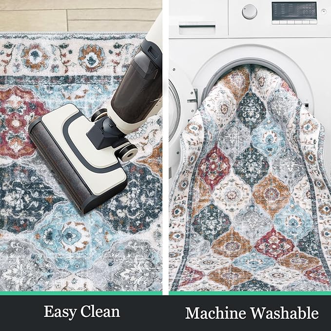HEBE Hallway Runner Rug 2'8"x8' Washable Vintage Distressed Area Rugs Non Slip Laundry Rug Runner Boho Floor Carpet Runners for Hallways Entryway Laundry Room Kitchen Bathroom