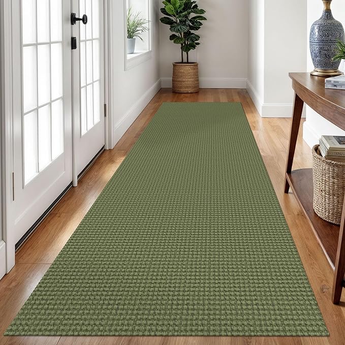 Braided Runner Rug 3x10 Ft Washable Runners for Hallways Non Slip Rubber Backed Kitchen Runners Cotton Long Entryway Runner Indoor, Woven Carpet for Hall Kitchen Entryway, Green