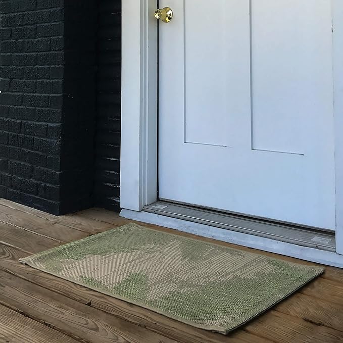 LR Home 2 x 3 Indoor/Outdoor Area Rug for Home Decor | Coastal Palm Leaf Carpet for Living Room, Bedroom, playroom, Patio, Garden | Modern Farmhouse Rug | Green/Beige