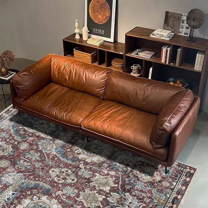 Washable Area Rugs - Perfect for Living Room, Bedroom, Kids Room, Nursery - Stain & Water Resistant Non-Slip, Pet & Child Friendly, Vintage Tribal Area Rugs (Rust and Blue, 3' x 5 ')