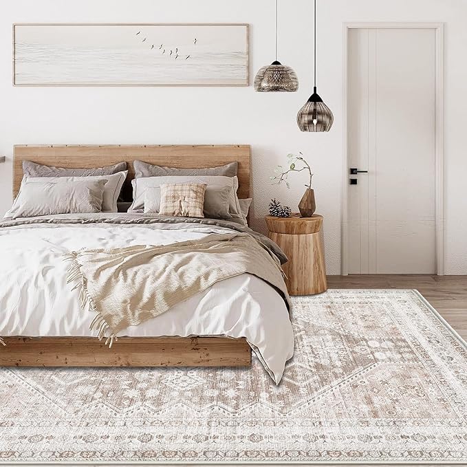 Zomfy Area Rug Vintage 9x12 Living Room Rugs: Large Washable Rug, Traditional Medallion Rug, Non Slip Boho Carpet for Bedroom Dining Table Kitchen Home Office(Beige, 9'x12')