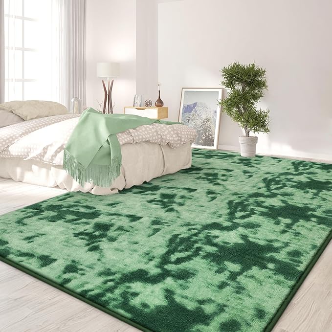 FlyDOIT Large Area Rugs for Living Room Bedroom, 6x9 Ft Tie-Dyed Green Ultra Soft Comfy Thickened Memory-Foam Indoor Carpets, Cozy Modern Floor Rug for Boys Girls Playroom Dorm Nursery Home Décor