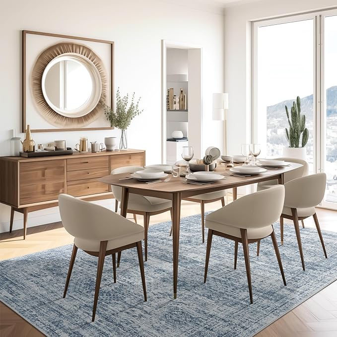 Washable Area Rug 8x10, Large Soft Rugs for Living Room Vintage Blue Rug 8x10 Area Rugs for Bedroom Dining Room Non-Slip Stain Resistant Under Table Rug