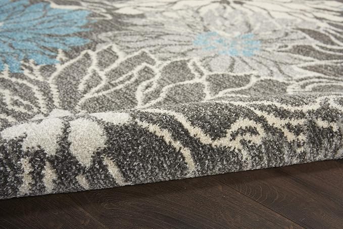 Nourison Passion Charcoal/Blue 3'9" x 5'9" Area Rug, Floral, Farmhouse, Easy Cleaning, Non Shedding, Bed Room, Living Room, Dining Room, Kitchen, (4' x 6')