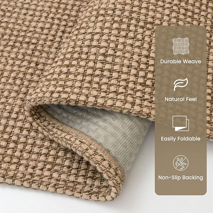 Braided Runner Rug 2x8 Ft Washable Runners for Hallways Non Slip Kitchen Runner Rug Cotton Entryway Runner Indoor, Woven Floor Carpet for Hall Kitchen Bedroom, Orange/Tan/Brown