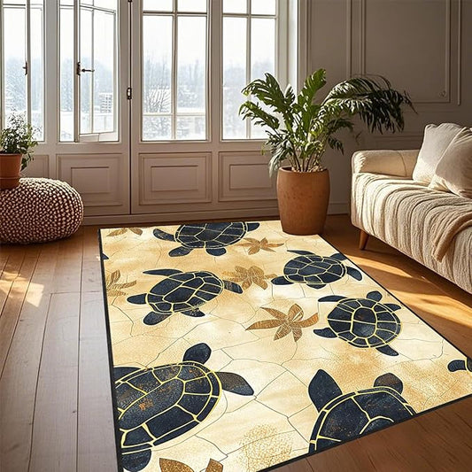 Yellow Sea Turtle Rug - Sea Turtle Carpet, Beach Themed Carpet for Kids Teens Adults Ocean Animal Rugs for Living Room Indoor Coastal Children Play Room Floor Mat 2.5x4 Feet