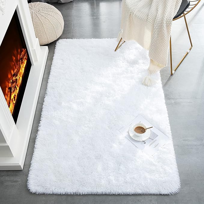 TWINNIS Super Soft Shaggy Rugs Fluffy Carpets, 4x5.9 Feet, Indoor Modern Plush Area Rugs for Living Room Bedroom Kids Room Nursery Home Decor, Upgrade Anti-Skid Rectangular Fuzzy Rug, White