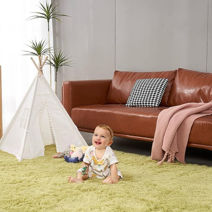 2×3 Small Rugs for Bedroom, Super Soft Living Room Shaggy Non-Slip Fluffy Furry Rug, Indoor Green Floors Carpet, for Kids Girls Boys Room, Dorm Nursery RoomsHome Decor Aesthetic