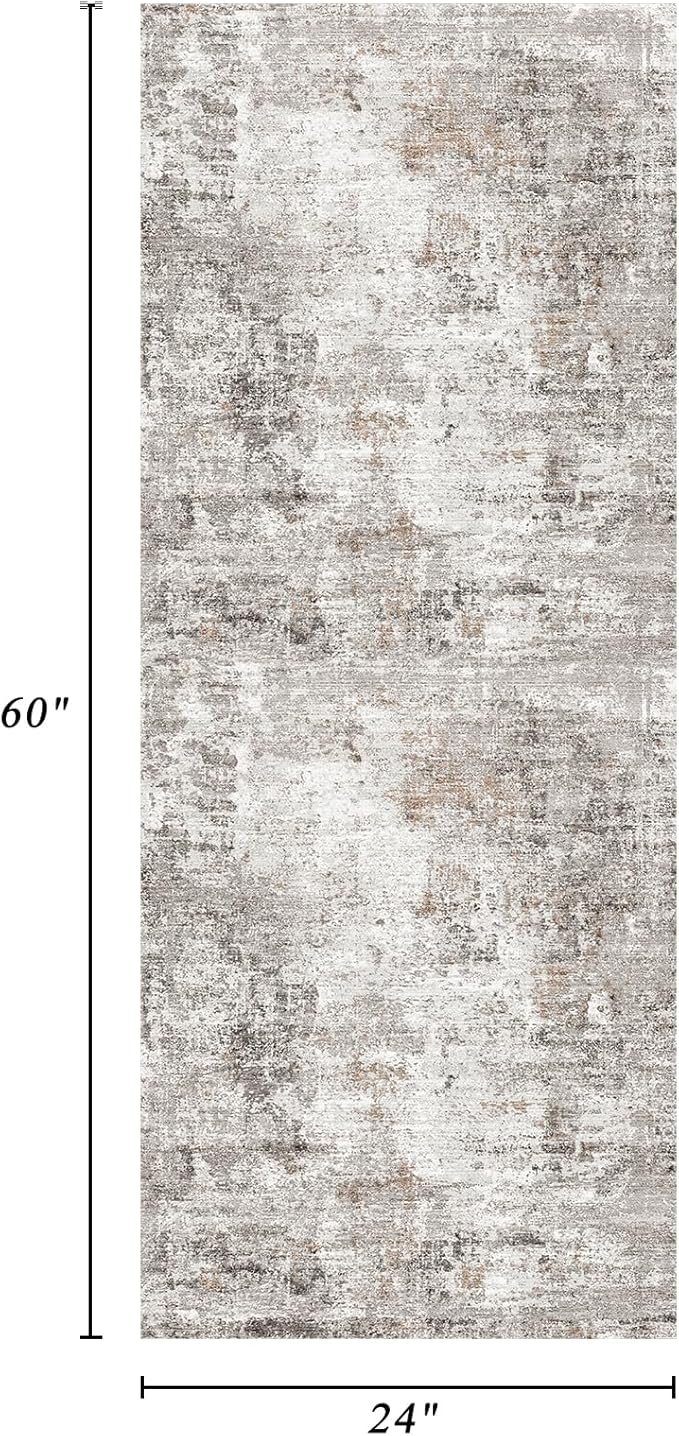2x5 Non-Slip Washable Runner Rug – Modern Neutral Abstract Small Rug for Hallway, Kitchen, Bathroom, Bedroom, Entryway, Laundry Room – Thin Soft Low-Pile Rubber Backing (Beige/Grey)