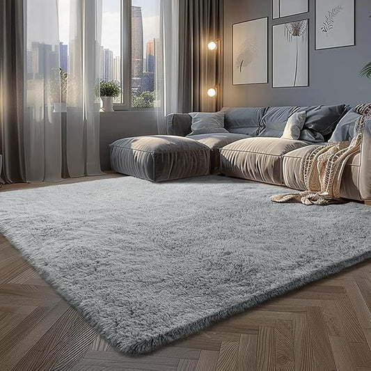Fluffy Rug Shaggy Area Rug, Gray 9x12 Area Rugs for Living Room, Large Shag Area Rugs for Bedroom Kids Room Home Decor, Upgrade Anti-Skid Rectangular Fuzzy Rugs