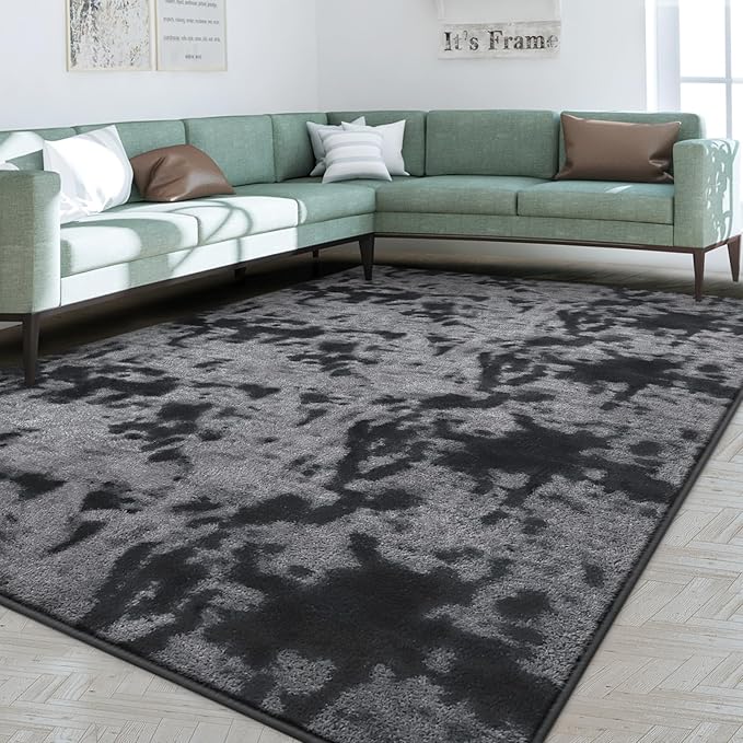 FlyDOIT Large Area Rugs for Living Room Bedroom, 5x8 Ft Tie-Dyed Dark Grey Ultra Soft Comfy Thickened Memory-Foam Indoor Carpets, Cozy Modern Floor Rug for Boys Girls Playroom Dorm Nursery Home Décor