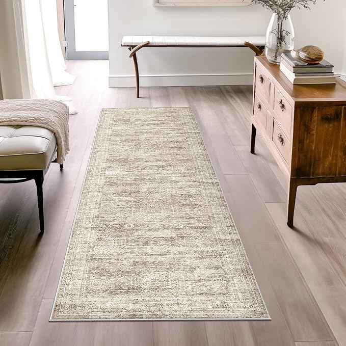 Runner Rug 2'x6' Washable Non-Slip Runner Rugs for Kitchen Bathroom Laundry Room Brown Vintage Floor Carpet Runners for Hallway Entryway