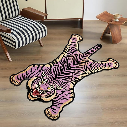 Tiger Printed Skin Area Rugs, Non- Slip Rug for Bathroom, Tiger Door Mat, Machine Washable Carpet for Bed Room D04