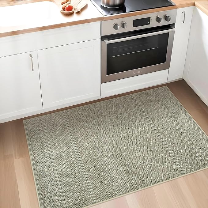 2x3 Rug Entryway Rugs: Washable Boho Small Geometric Moroccan Rug Modern Indoor Soft Non Slip Ultra Thin Front Door Mat for Kitchen Bedroom (Camel, 2'x3')