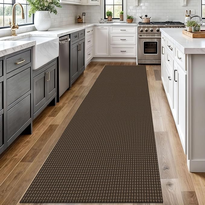 Braided Runner Rug 2.6x12 Ft Washable Runners for Hallways Non Slip Rubber Backed Kitchen Runners Cotton Extra Long Entryway Runner Indoor, Woven Carpet for Hall Entryway, Brown