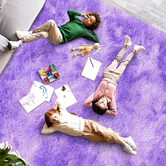 Large Rugs 8x10 Area Rugs for Living Room,Plush Fluffy Carpets for Boy and Girls Room, Modern Soft Shag Rug for Bedroom, Non Slip, Indoor Carpet for Kids Dorms Home Office Decor, Purple