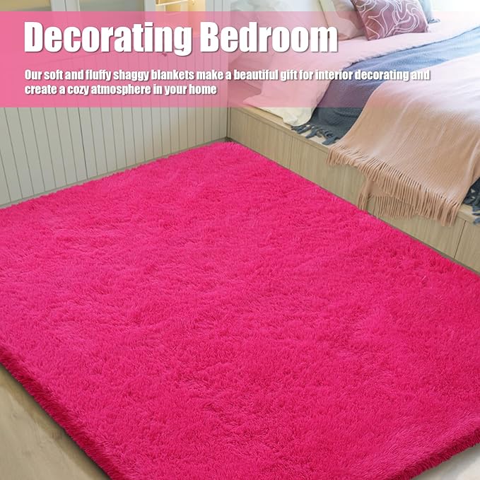 6x9 Fluffy Area Rug for Living Room,Shag Area Rugs for Bedroom,Soft Fuzzy Rug Non-Shedding Indoor Plush Carpet for Kids Bedroom Nursery Dorm Home Decor,Hot Pink