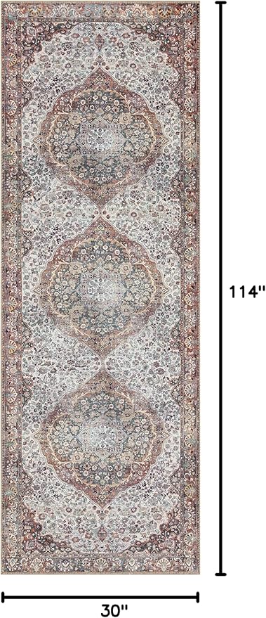 Loloi II Wynter Collection WYN-01 Red/Multi 2'-6" x 9'-6", .13" Thick, Runner Rug, Soft, Durable, Printed, Vintage Inspired, Low Pile, Non-Shedding, Easy Clean, Living Room Rug