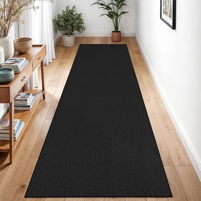 Braided Runner Rug 3x8 Ft Washable Runners for Hallways Non Slip Rubber Backed Kitchen Runners Cotton Entryway Runner Indoor, Woven Floor Carpet for Hall Kitchen Bedroom, Black/Grey