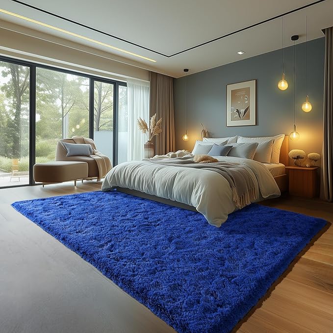 Zentavio Boys Rugs for Bedroom Blue 5x8 Large Carpet Nursery Aesthetic Kids Playroom Navy Area Rugs for Teen Home Decor Fluffy Shag Bedside Floor Living Room Carpet